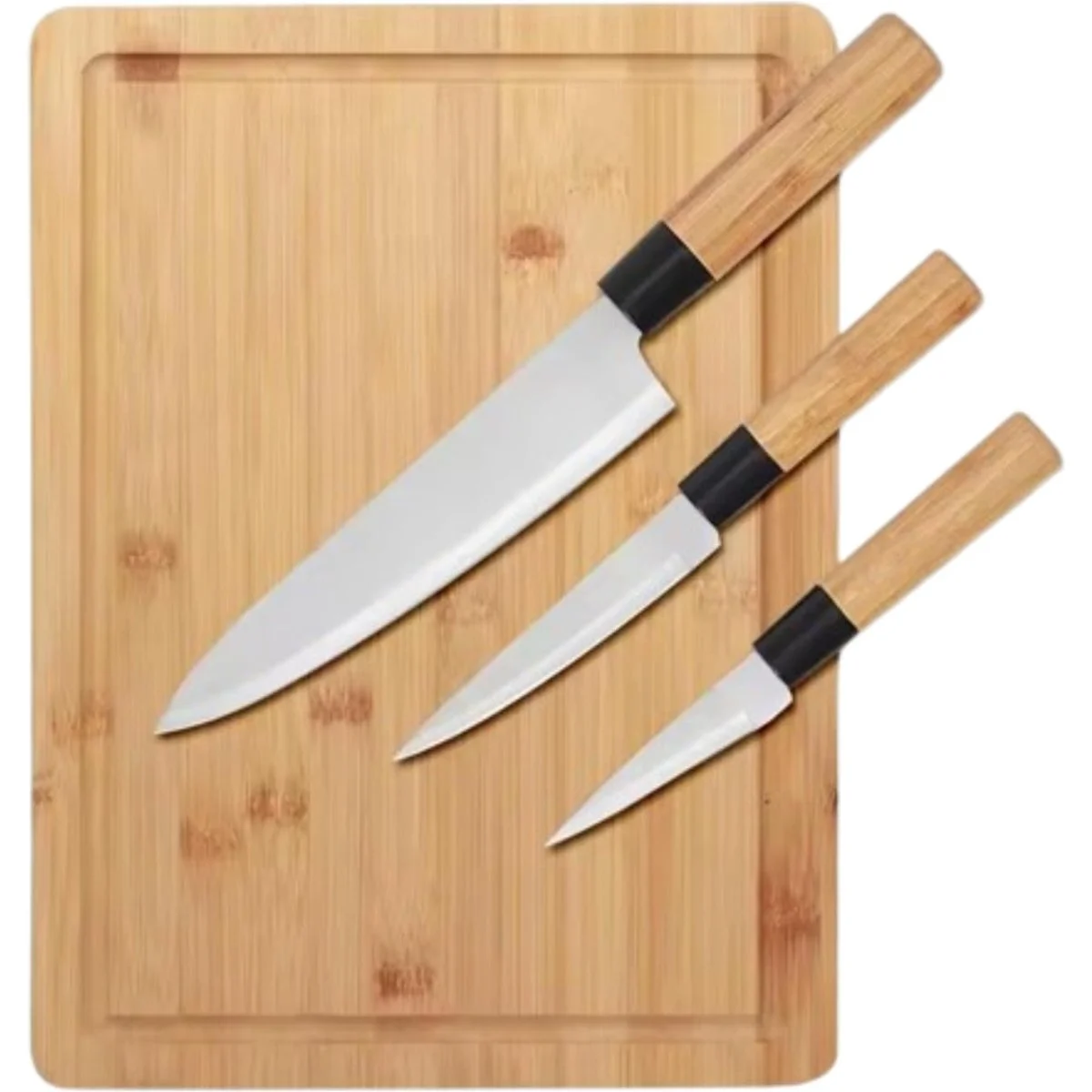 Tabla de Corte Bambú + 3 Cuchillos
