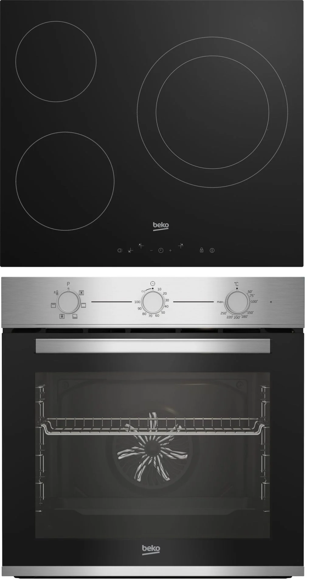 Conjunto Beko Horno + Vitro 3 Fuegos Cerámica 72 L Clase A