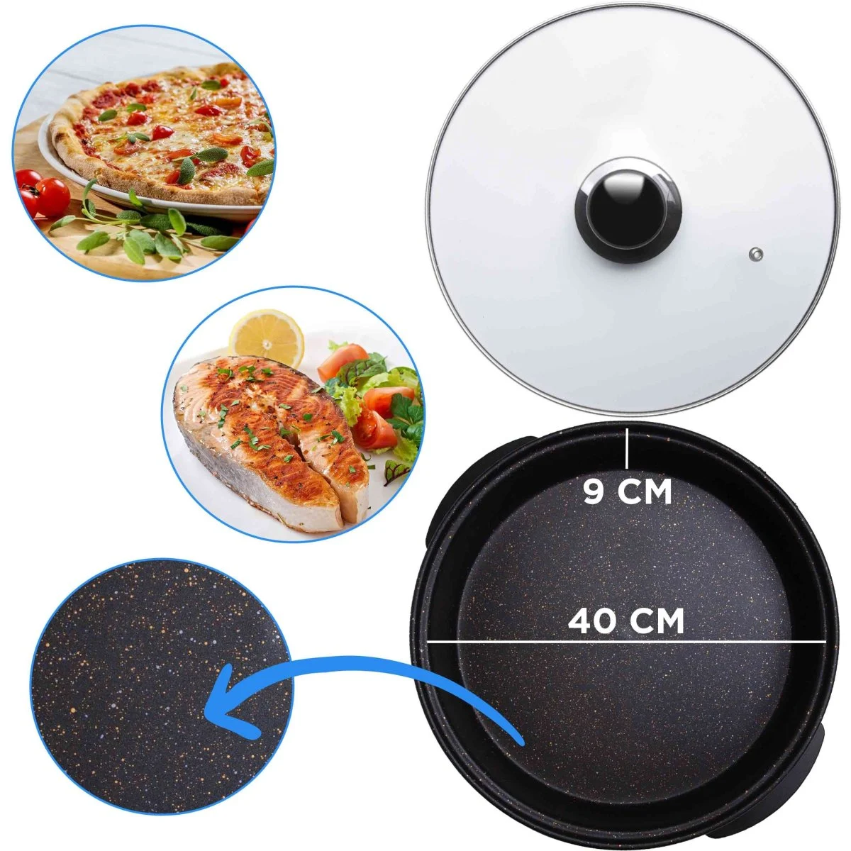 Multicazuela Eléctrica Sogo 42 cm 1500W Antiadherente Negra