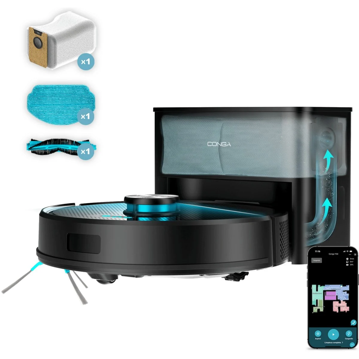 Robot Aspirador Cecotec Conga Y50 5000 Pa APP Wifi Base Autovaciado