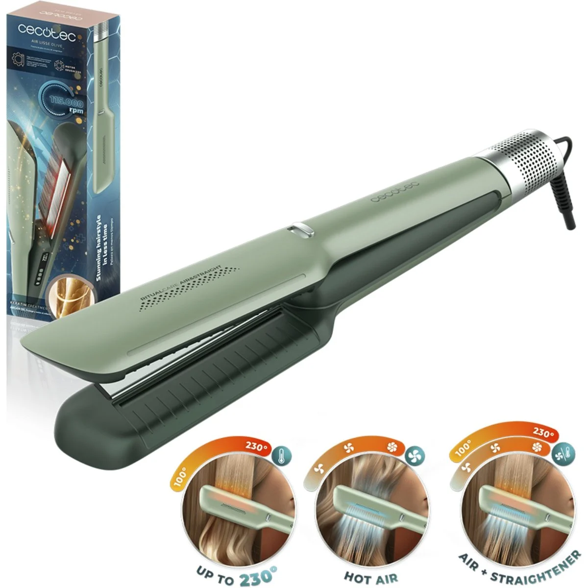 Plancha de Pelo Cecotec Air Lisse Olive 1600 W Tecnología Iónica