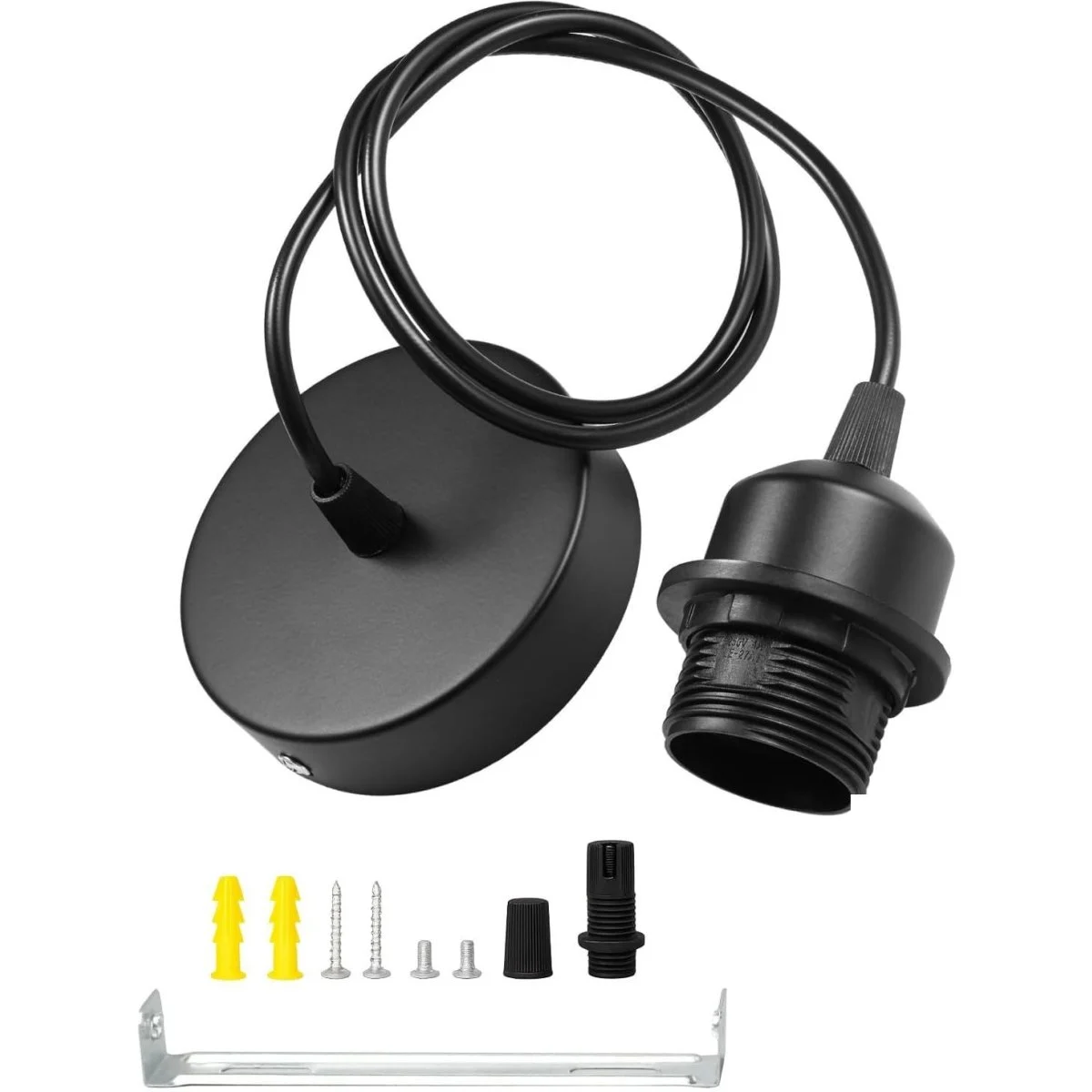Portalámparas Metal E27 Cable Negro Cilíndrico