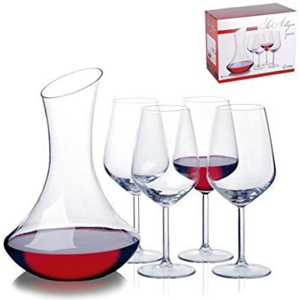 Set Decantador 1.8L Vino + 4 Copas 420 ml
