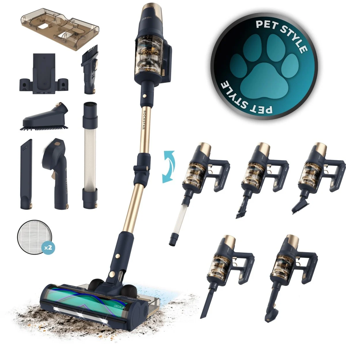Aspirador vertical Cecotec Conga Rockstar RX70 AquaPet Flex 2 en 1