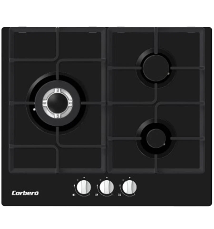 Encimera Cristal Gas Corbero 3 F Fun Negra