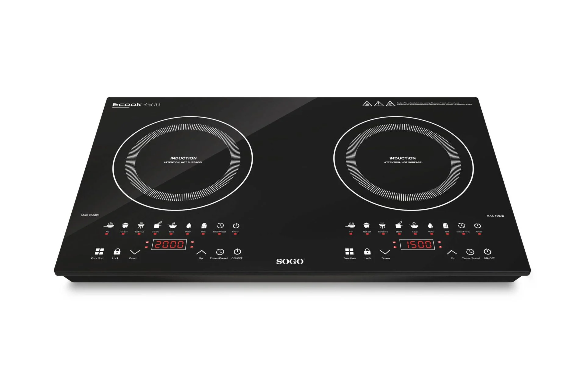 Vitrocerámica Sobremesa Inducción Sogo 2 Fuegos 2000W 1500W Negro