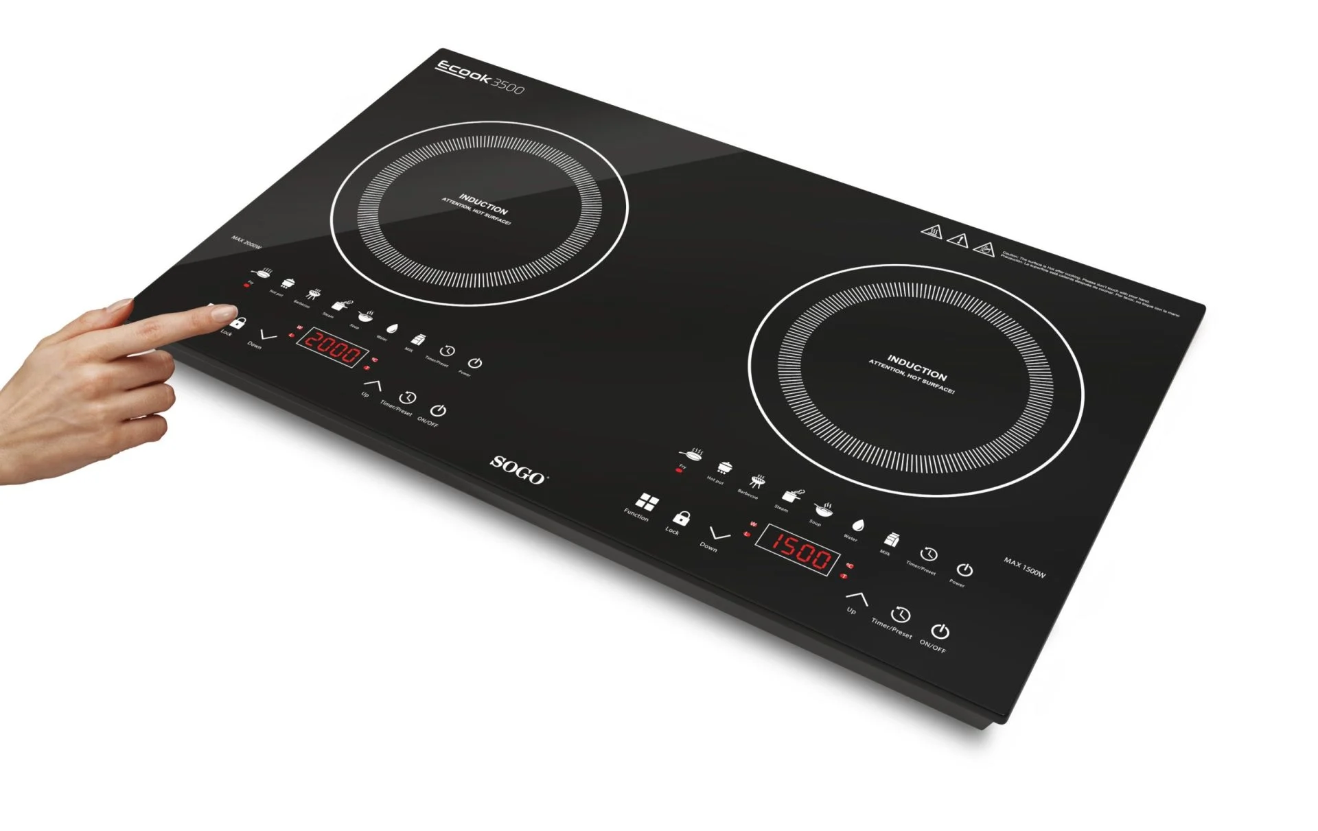 Vitrocerámica Sobremesa Inducción Sogo 2 Fuegos 2000W 1500W Negro