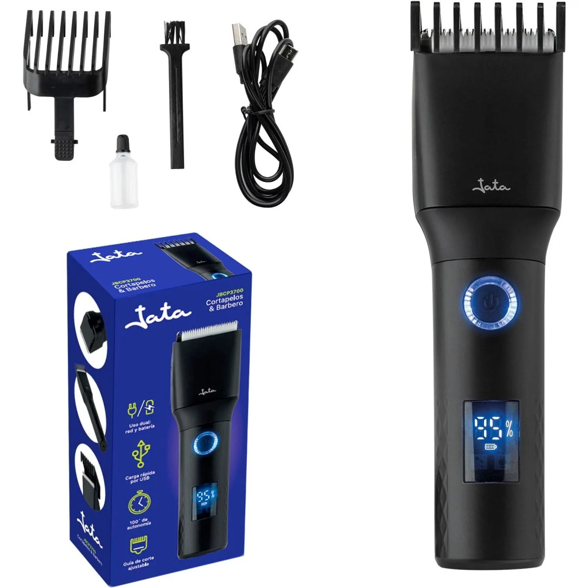 Cortapelos Jata PS33B 60 min Recargable Impermeable 7 Accesorios