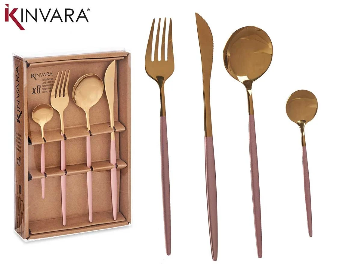 Cubertería Kinvara Diseño 8 Piezas Oro / Rosa