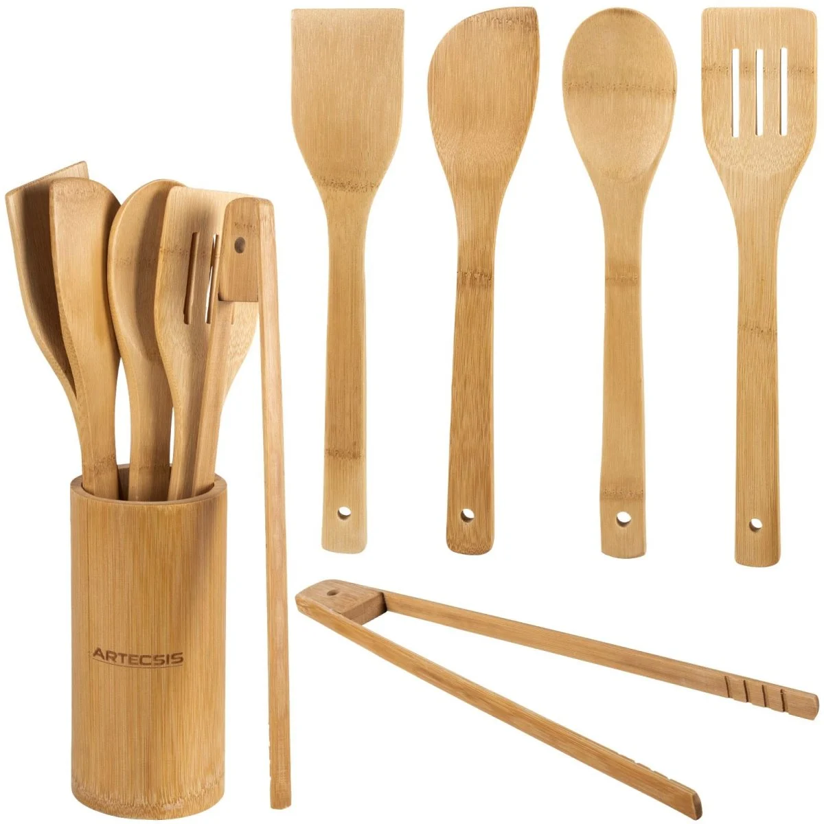 Set 5 Utensilios de Cocina BigKing Bambu Soporte