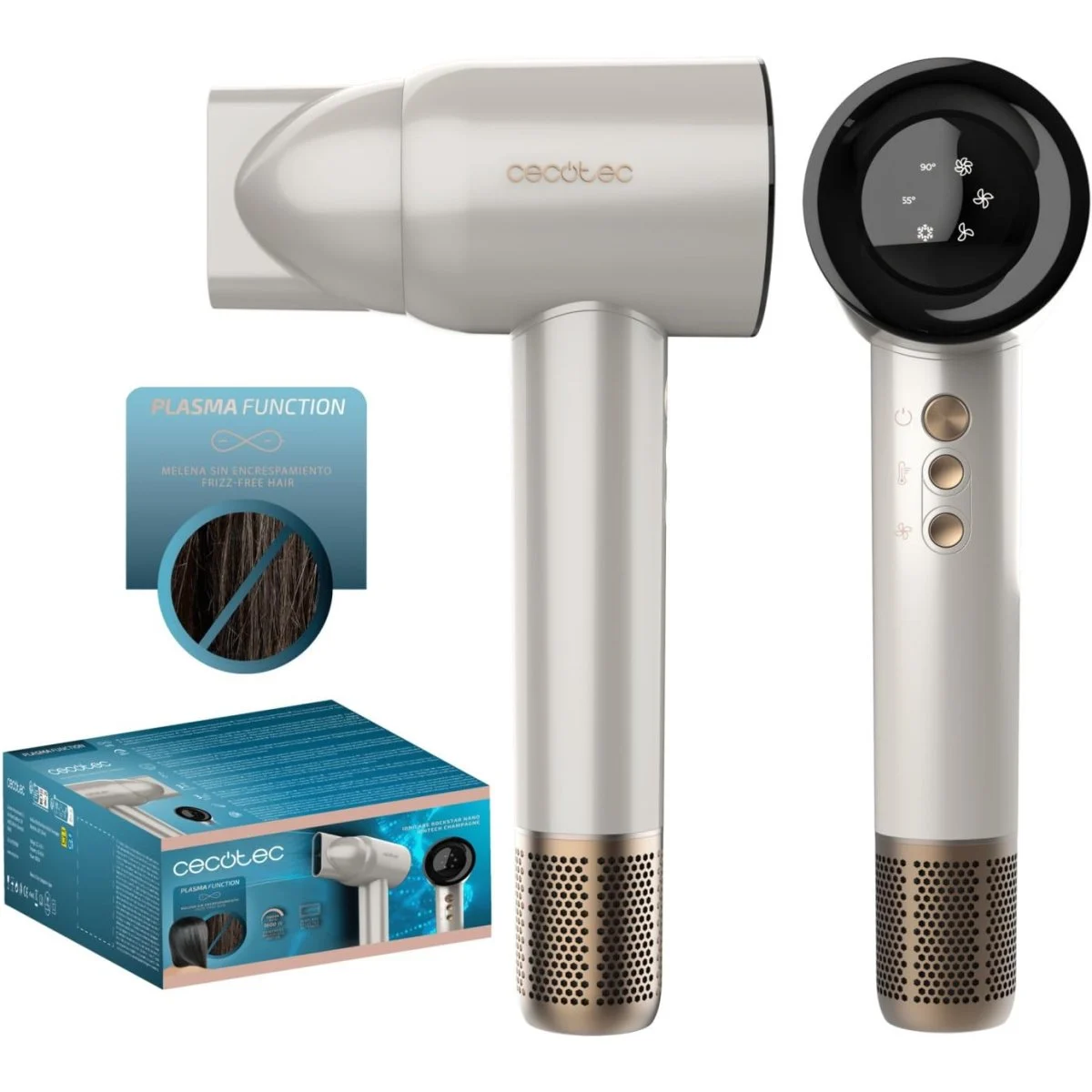 Secador de Pelo Cecotec IoniCare Rockstar Nano IonTech Champagne 4 en 1