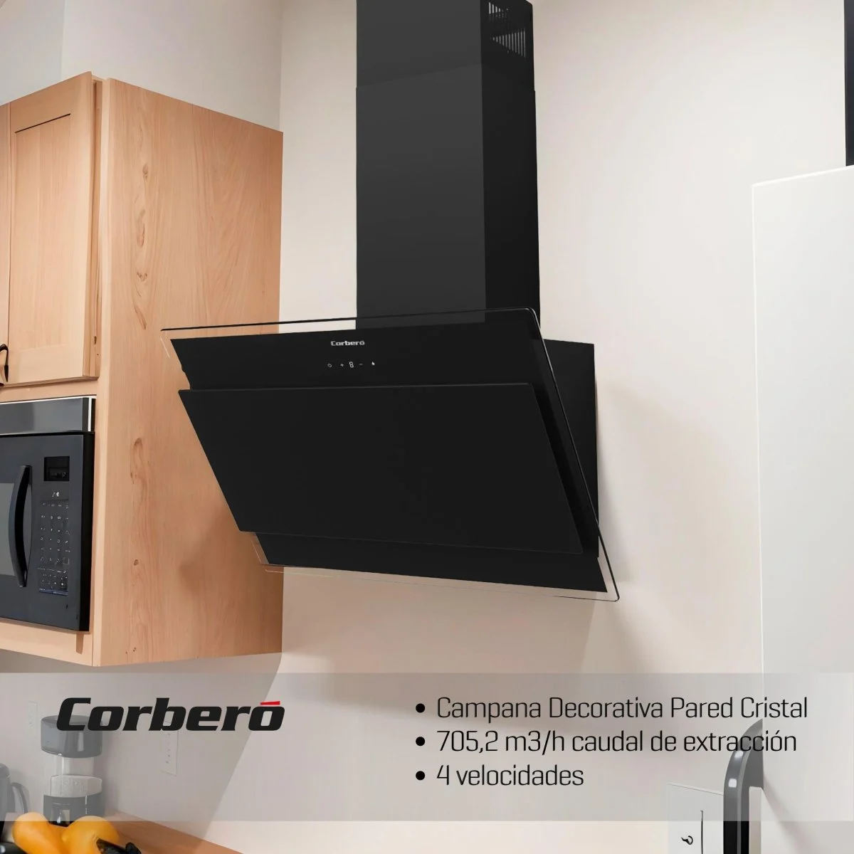 Campana Extractora Corbero ONEGA975B 90 cm 750 m³/h Cristal Negro Clase A