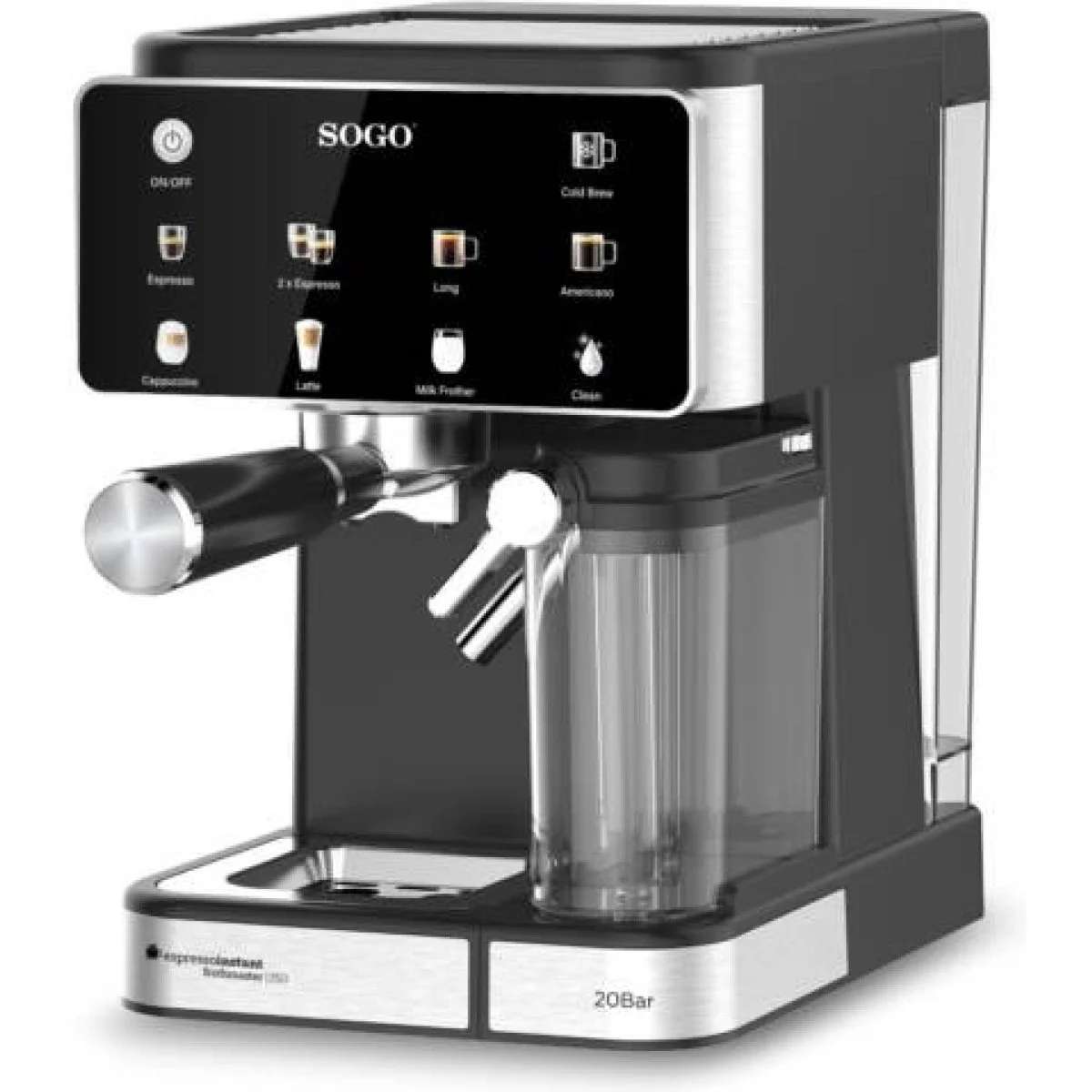Cafetera Espresso Sogo SS7665 4 en 1 Digital + Tanque Leche 20 Bar