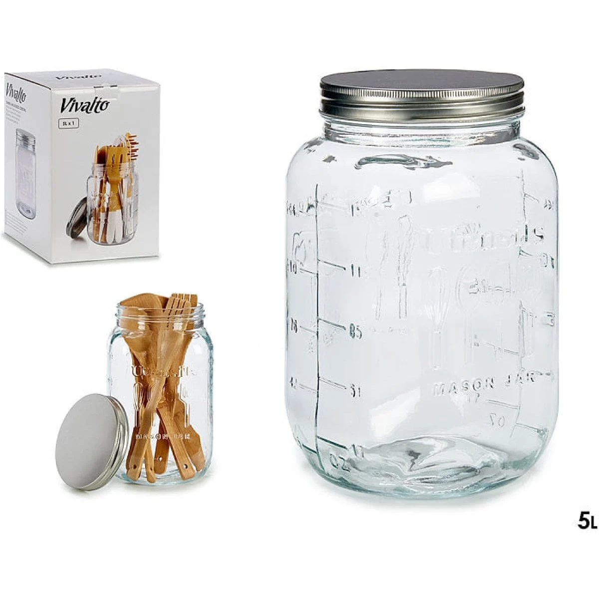 Tarro Multiuso HERCHR 5L Cristal Tapa Acero Hermético