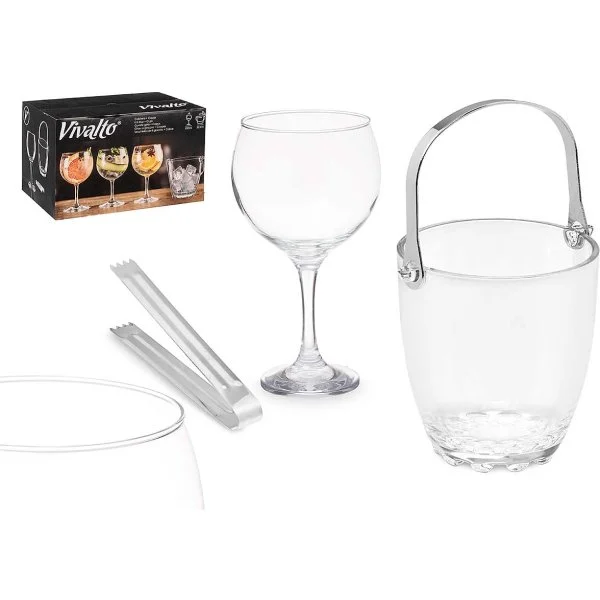 Set 4 Copas Gin Tonic + Cubitera Cristal Vivalto