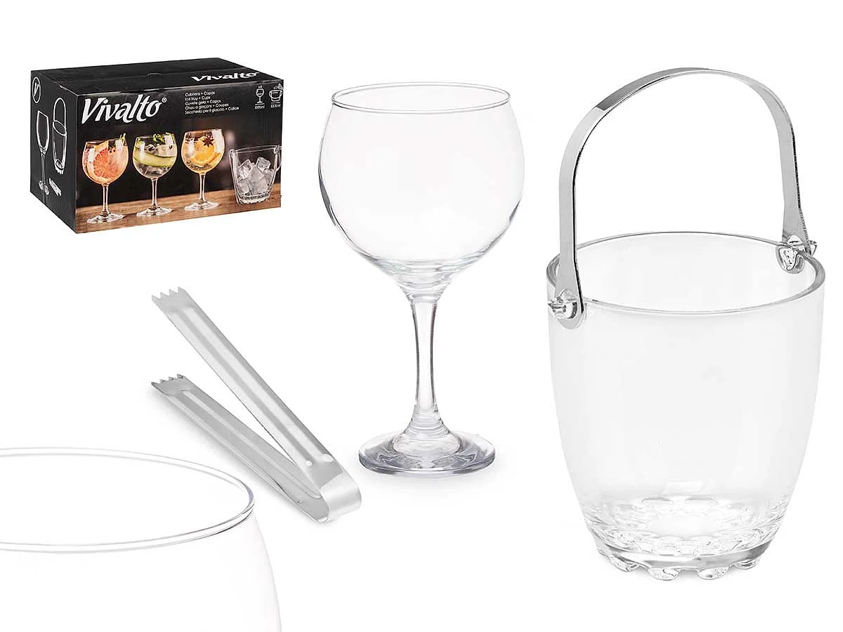 Set 4 Copas Gin Tonic + Cubitera Cristal Vivalto
