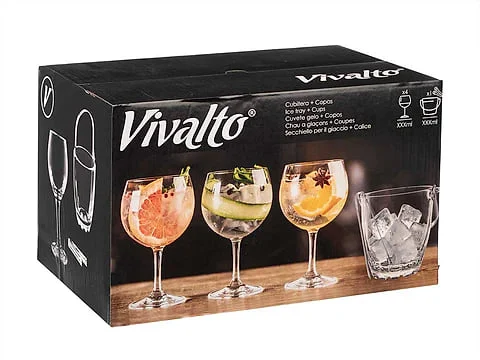 Set 4 Copas Gin Tonic + Cubitera Cristal Vivalto