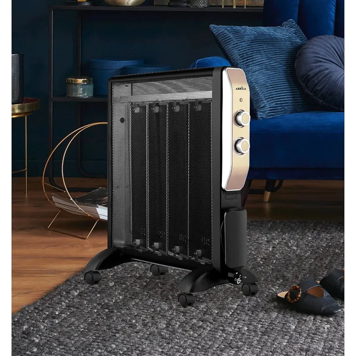 Radiador de Mica Abrila Mod ABRIGO 2000W Negro/Oro Antivuelco