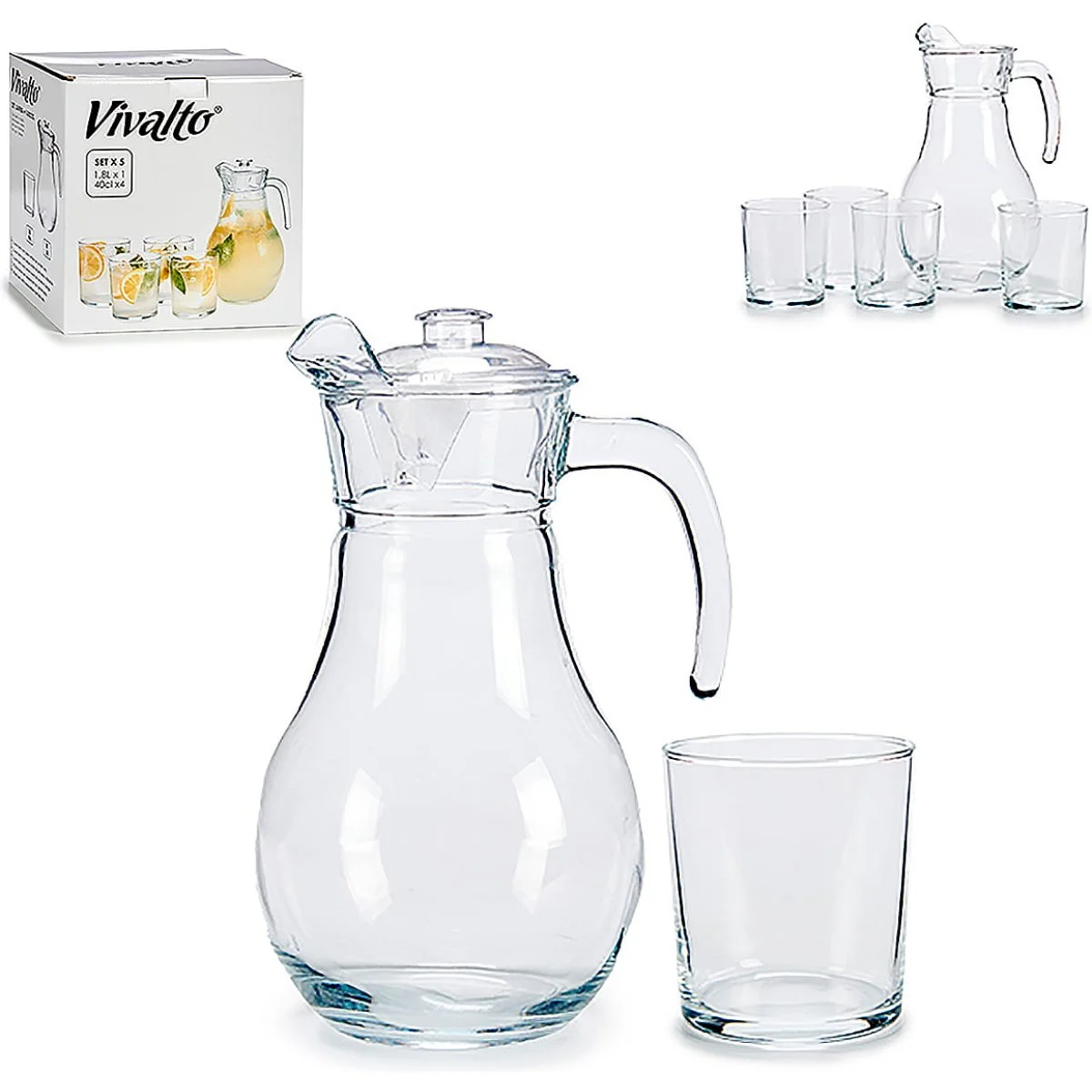 Juego Jarra Cristal 1.8 L + 4 Vasos