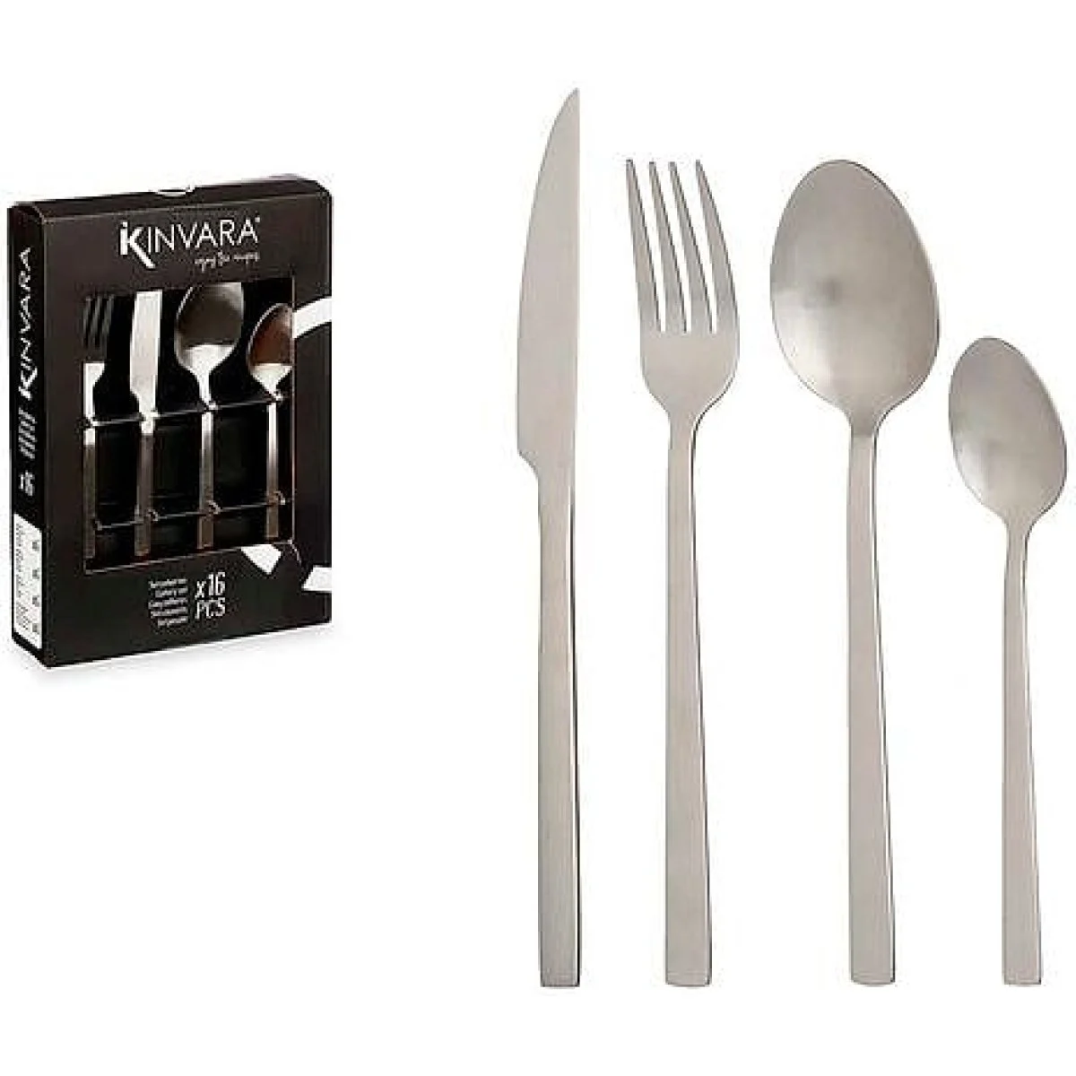 Cubertería Kinvara 16 Piezas Plata Mate