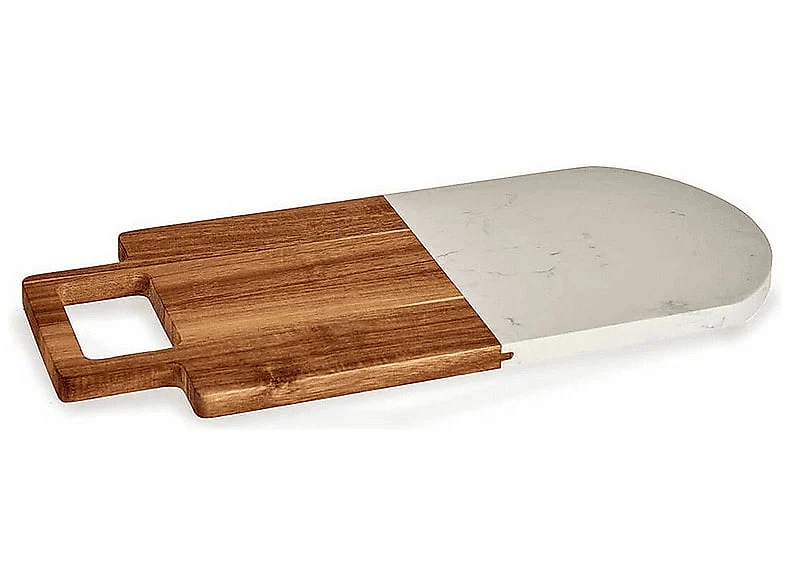 Tabla de Corte Madera Marmol Blanco con Asa