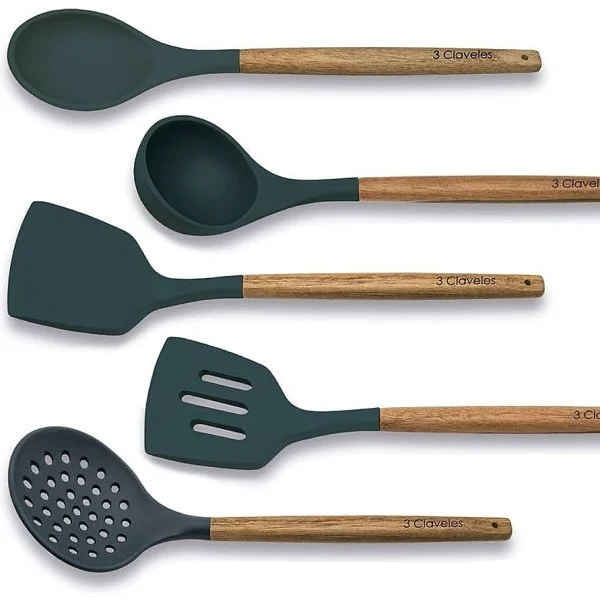 Juego 5 Utensilios de Cocina Tramontina Silicona Mango Madera