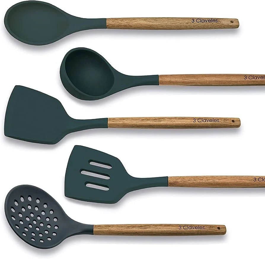 Juego 5 Utensilios de Cocina Tramontina Silicona Mango Madera