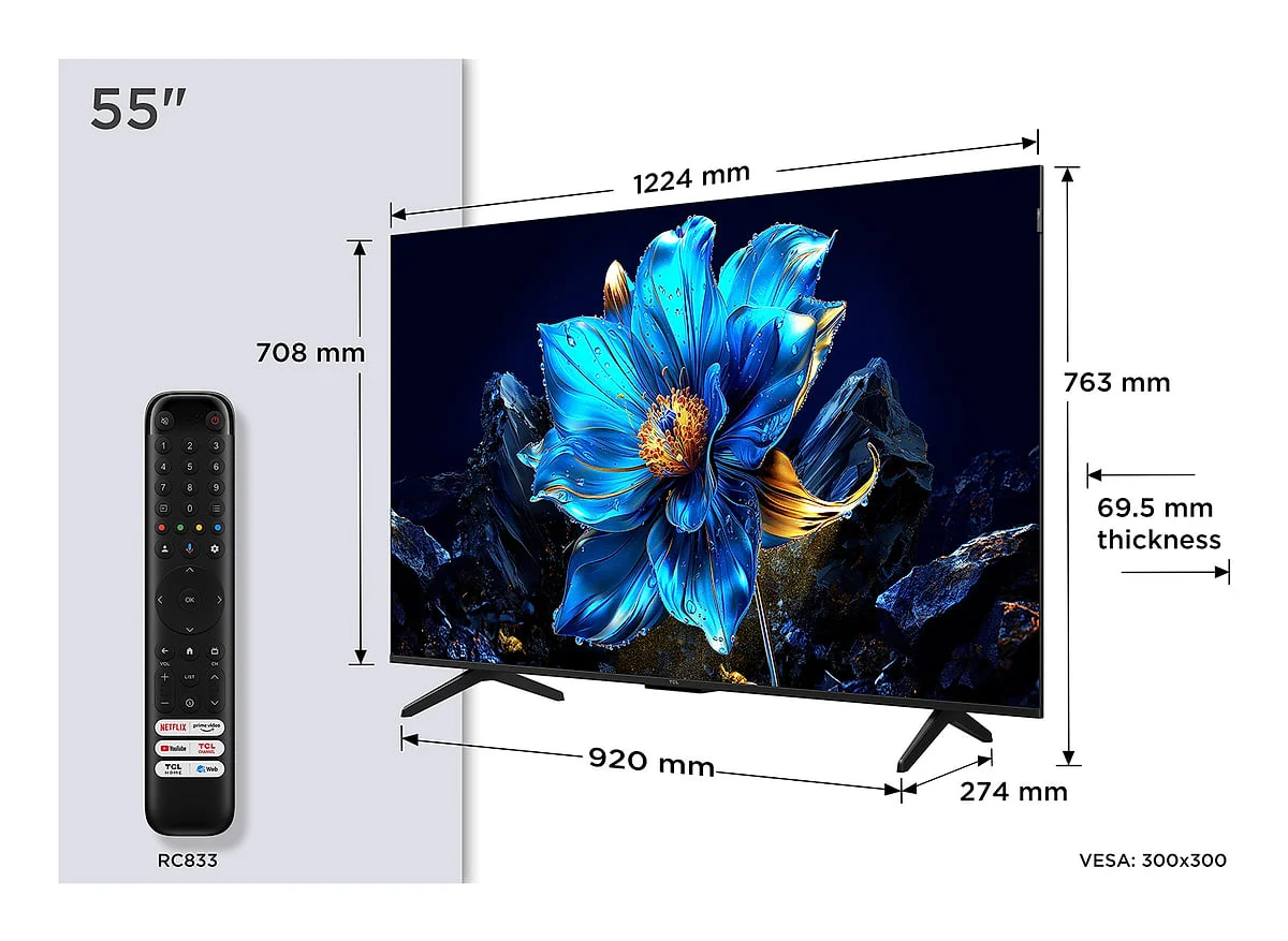 Pantalla LED TCL 55" Smart TV QLED Google TV Bluetooth