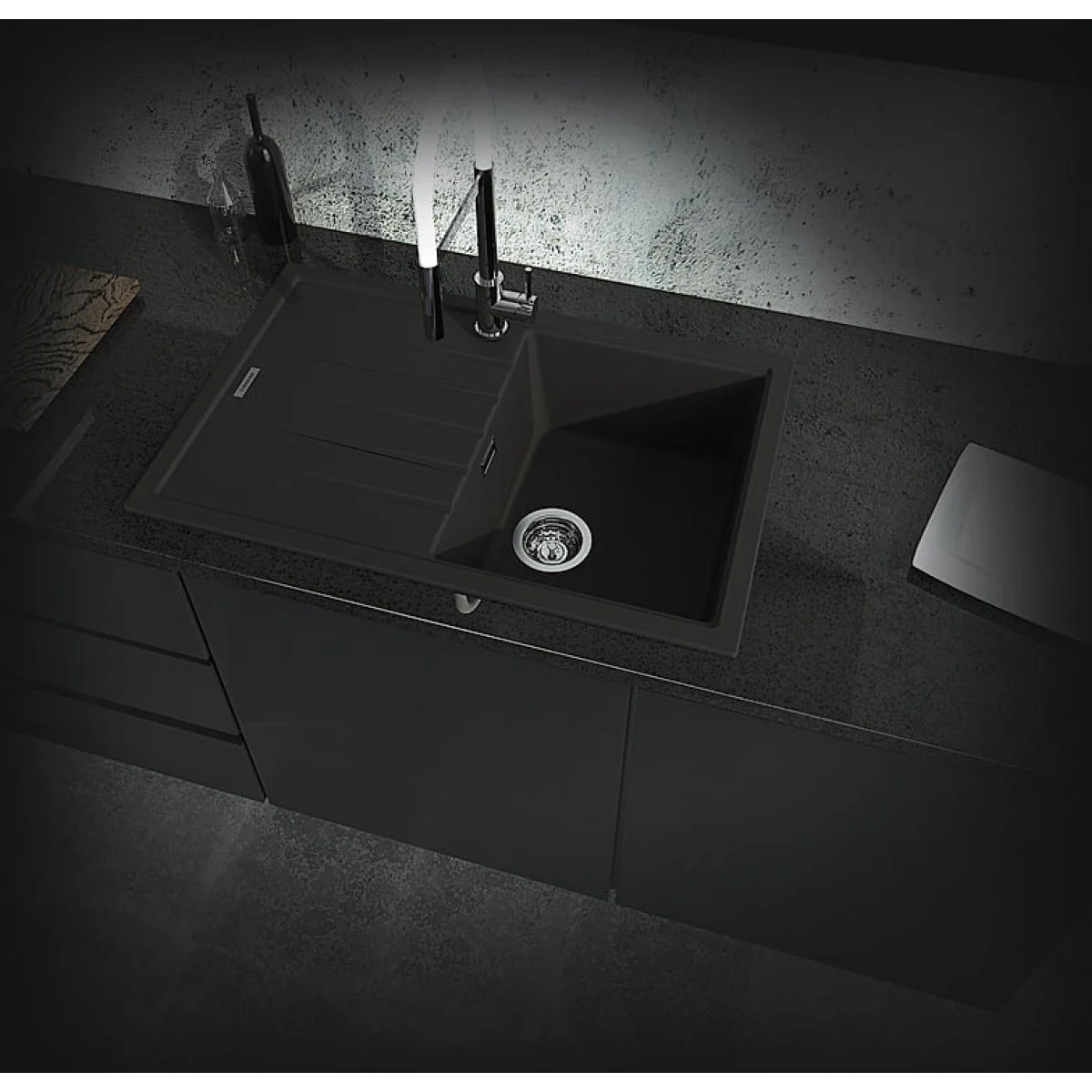 Fregadero Nodor Granito 78x50 1 Sen + Escur Negro