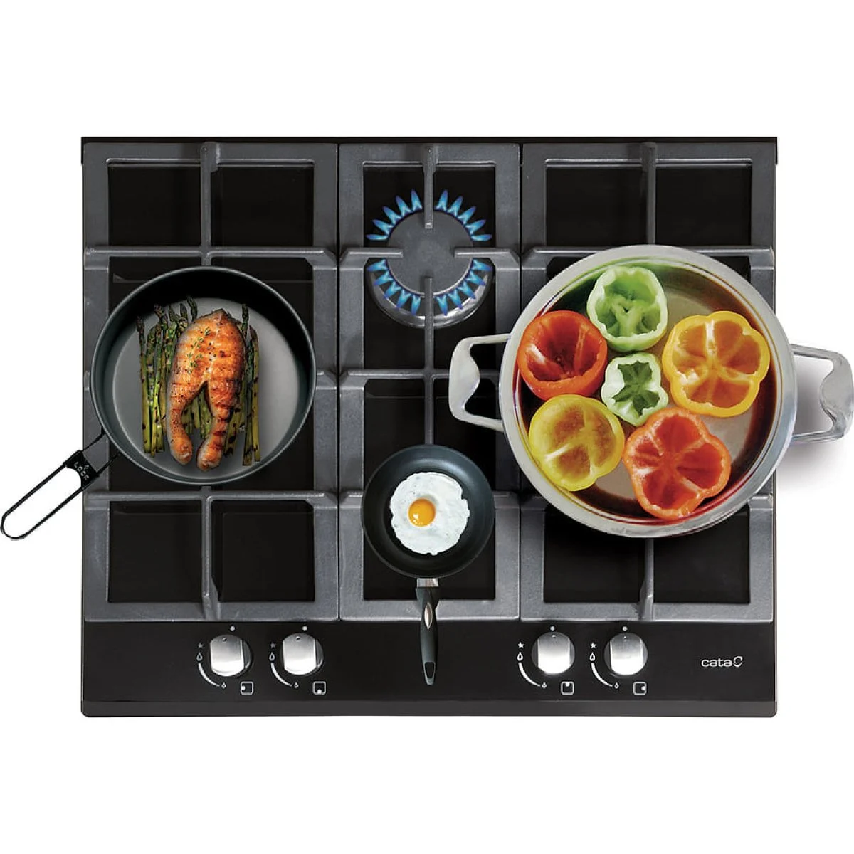 Encimera Cristal Gas Cata LCIB 6031 BK 4 Fuegos Negra