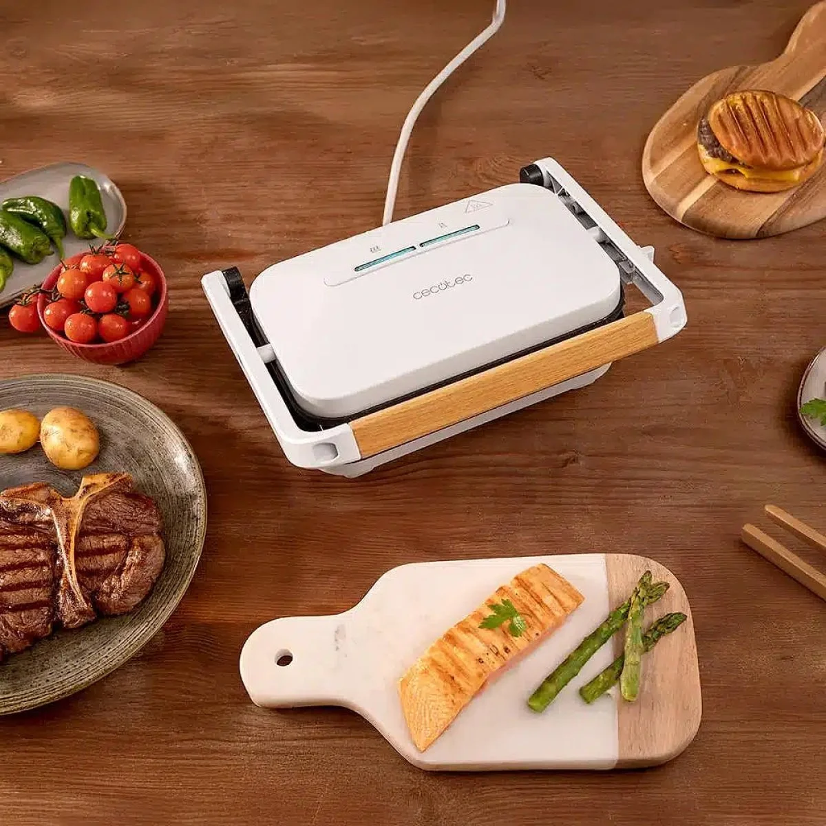 Parrilla eléctrica Cecotec Rock'nGrill 1200 Wood W 1300 W Blanco