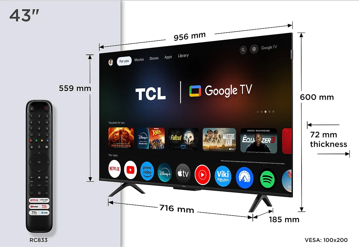 Pantalla LED TCL 43" SMRT TV QLED 4K AiPQ Processor