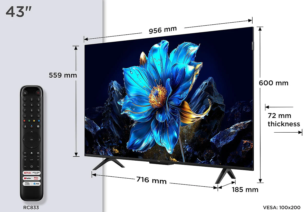 Pantalla LED TCL 43" SMRT TV QLED 4K AiPQ Processor