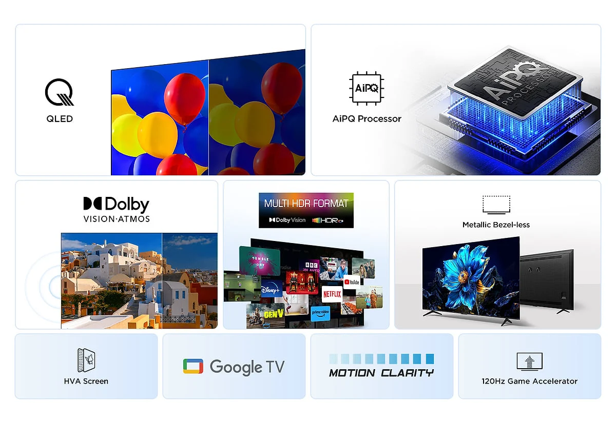 Pantalla LED TCL 43" SMRT TV QLED 4K AiPQ Processor