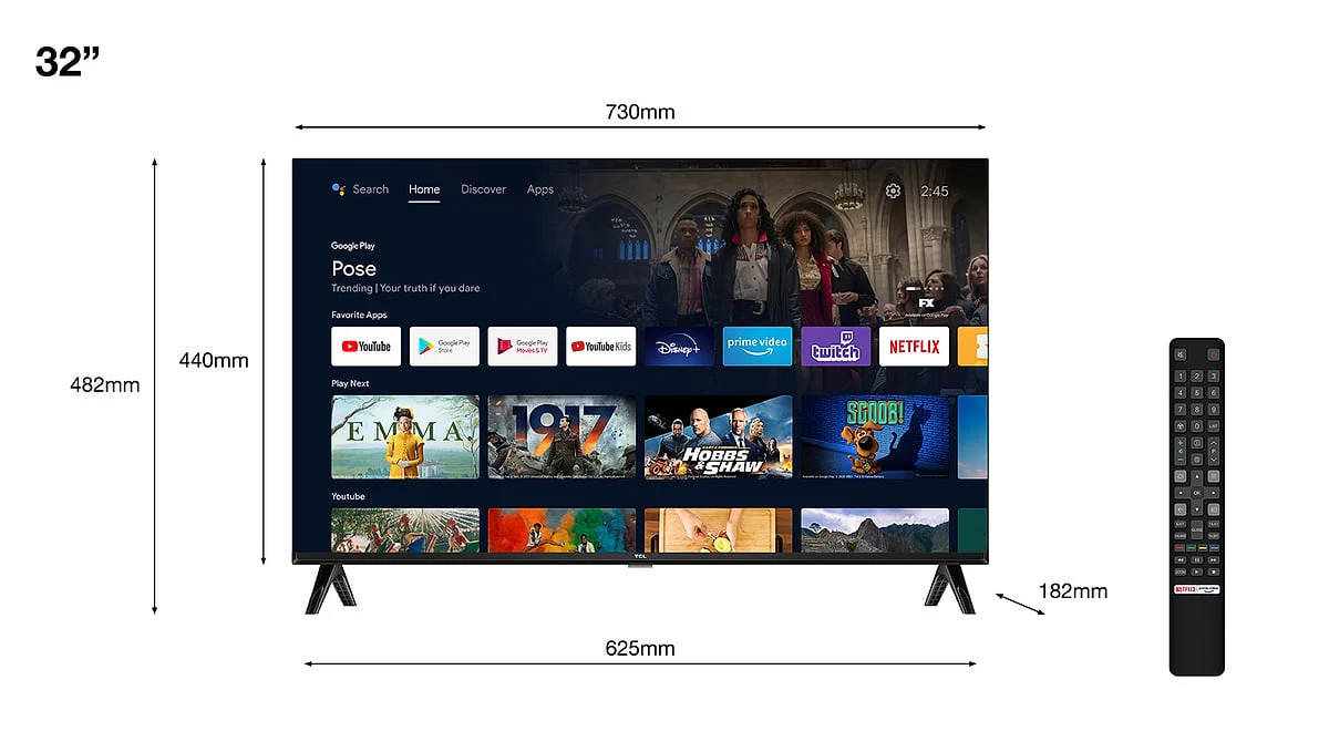 Pantalla LED TCL 32" Smart TV Bluetooth Android 11