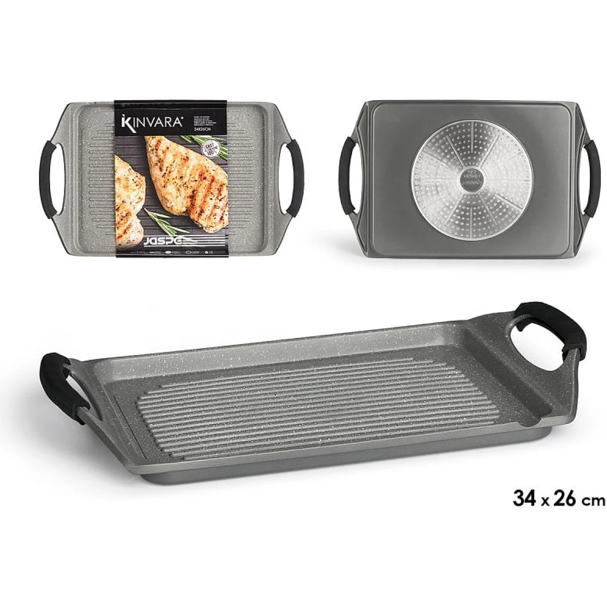 Plancha Asar Kinvara Plana Gris 34x26 Aluminio Fundido