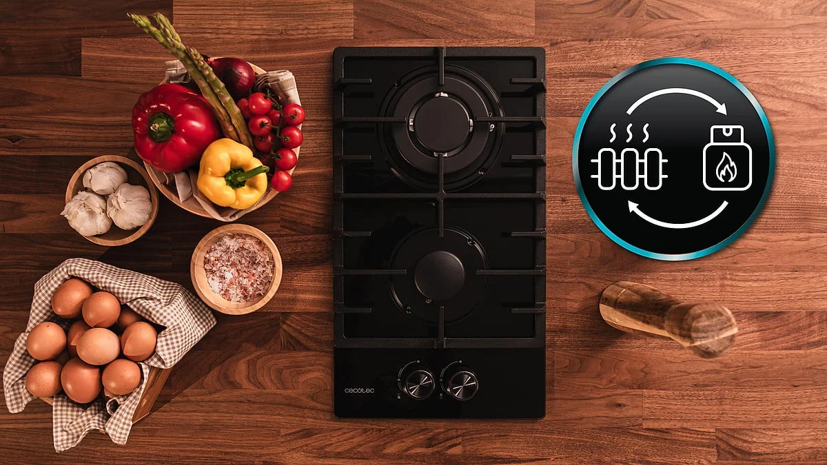 Encimera Cristal Gas Cecotec 2200F Gas Natural Negra Squad 2 F
