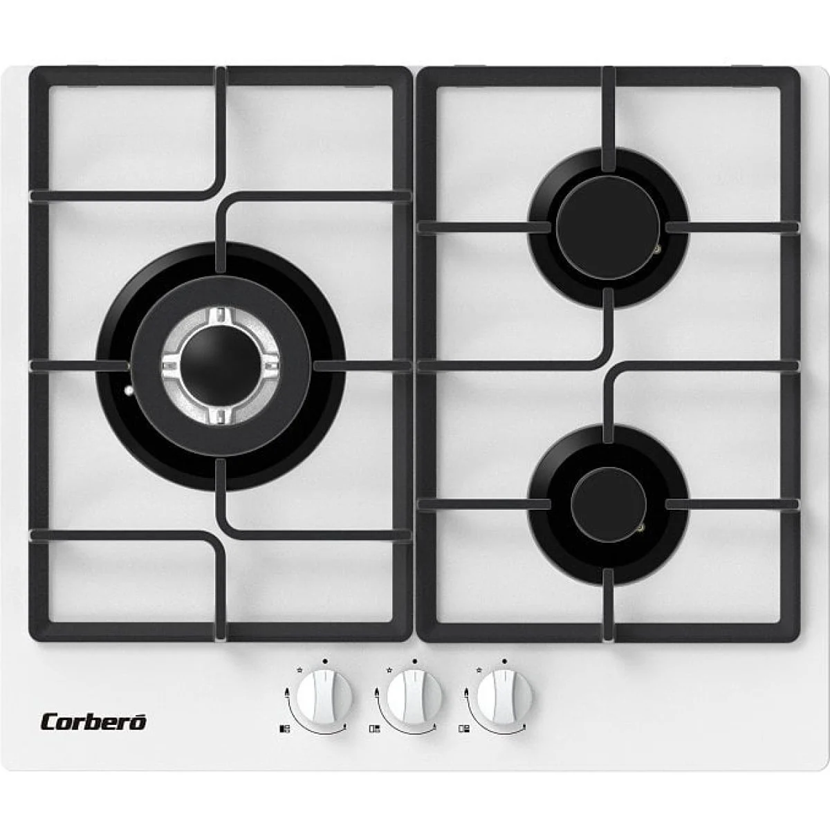 Encimera Gas Corbero CPCGM3F3122W 3 Fuegos Cristal Blanco