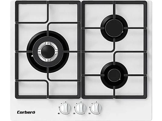Encimera Gas Corbero CPCGM3F3122W 3 Fuegos Cristal Blanco