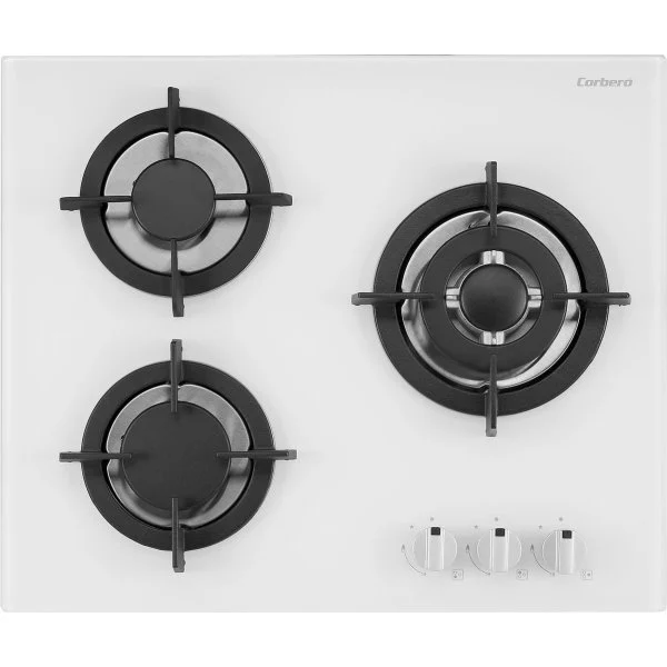 Encimera Cristal Gas Corbero CPCGY2313W 3 Fuegos Blanca
