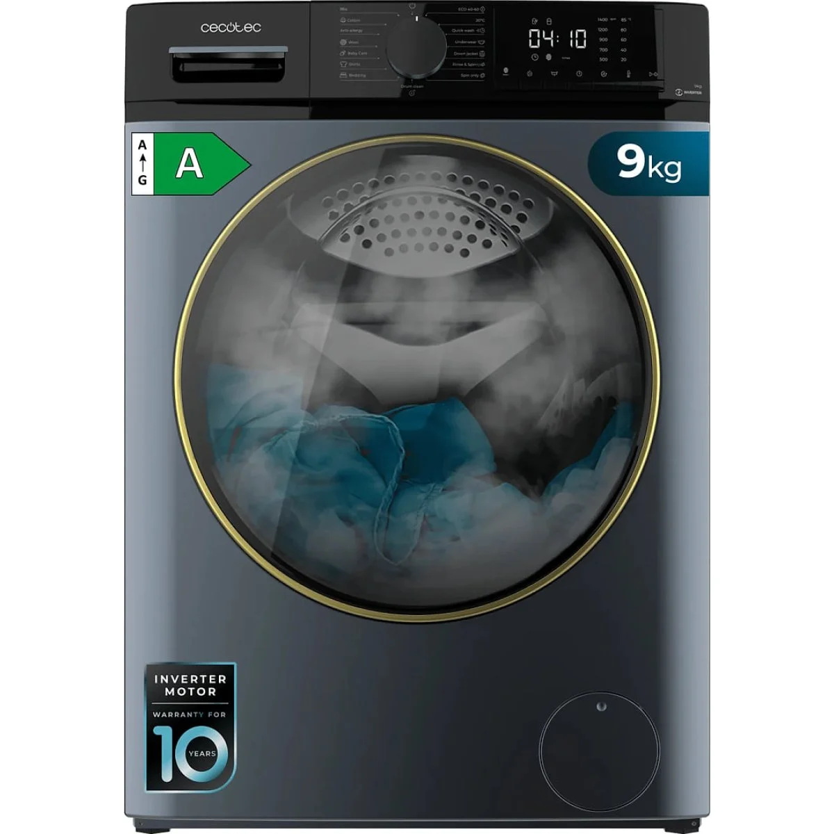 Lavadora Cecotec DressCode 9610 Inverter 9 Kg 1400 rpm Clase A Vapor Ice Blue