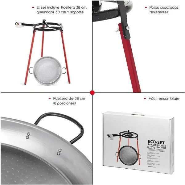 Set Paellera 38 cm + Quemador Gas 30 cm + Patas
