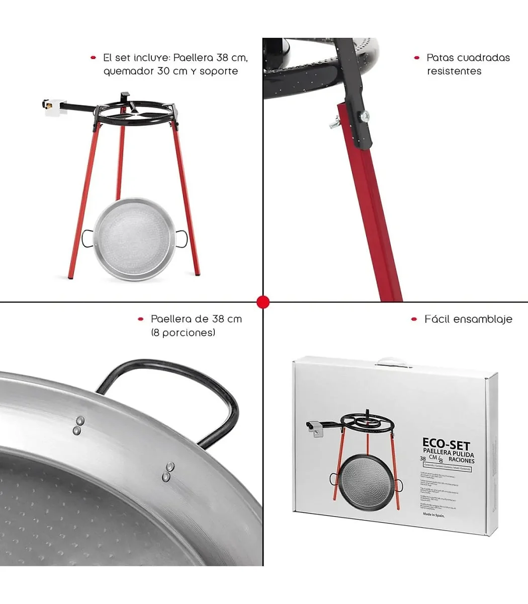 Set Paellera 38 cm + Quemador Gas 30 cm + Patas