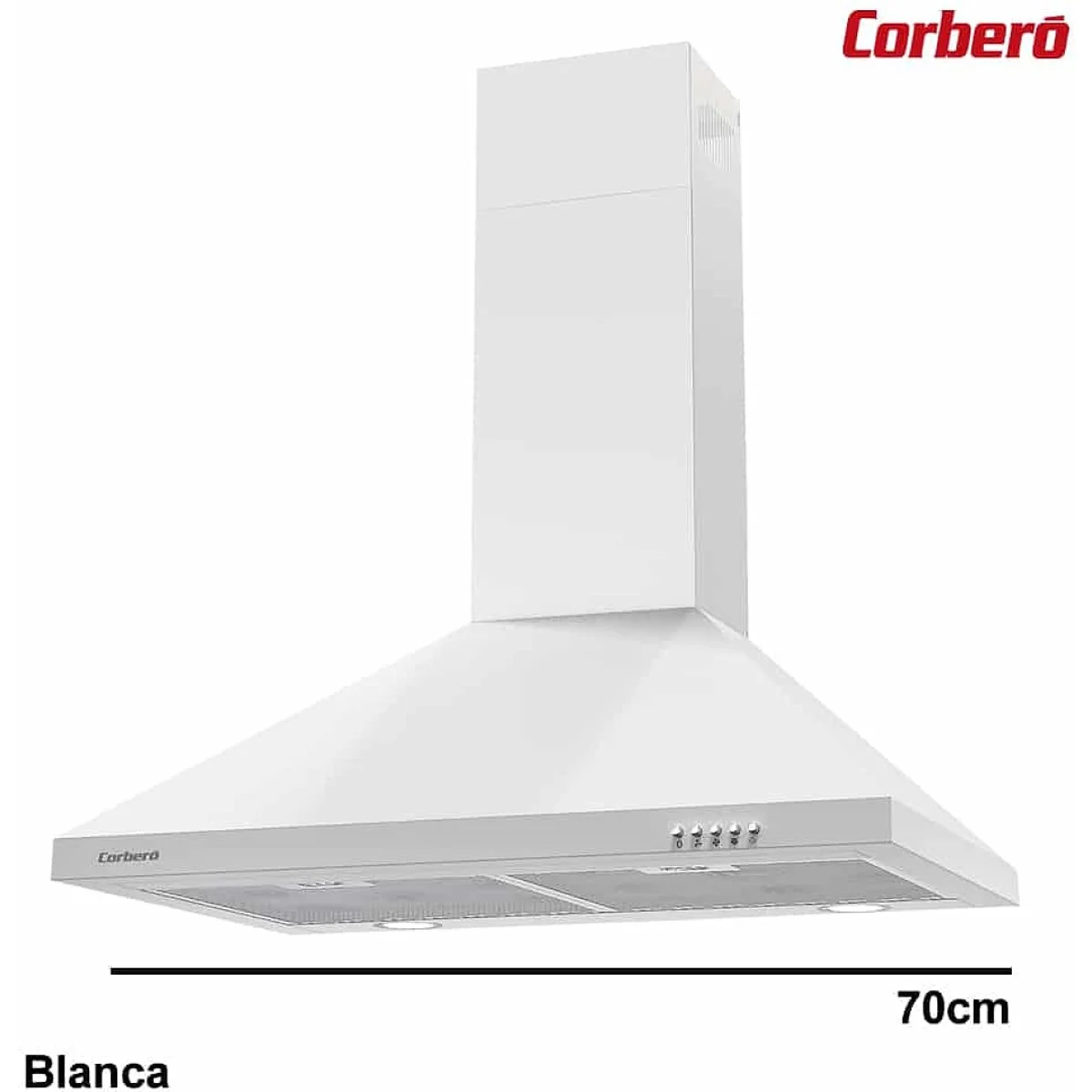 Campana Piramidal Corbero KURAMATHI760W 70 cm 621 m3/h Clase A Blanca