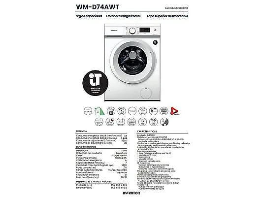 Lavadora Infiniton WM-D74AWT 7 Kg 1400 rpm Clase A Tapa Desmontable