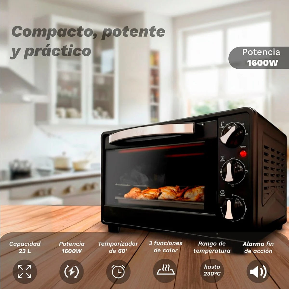 Horno sobremesa Grunkel HR-23HN 23 L 1500 W Negro