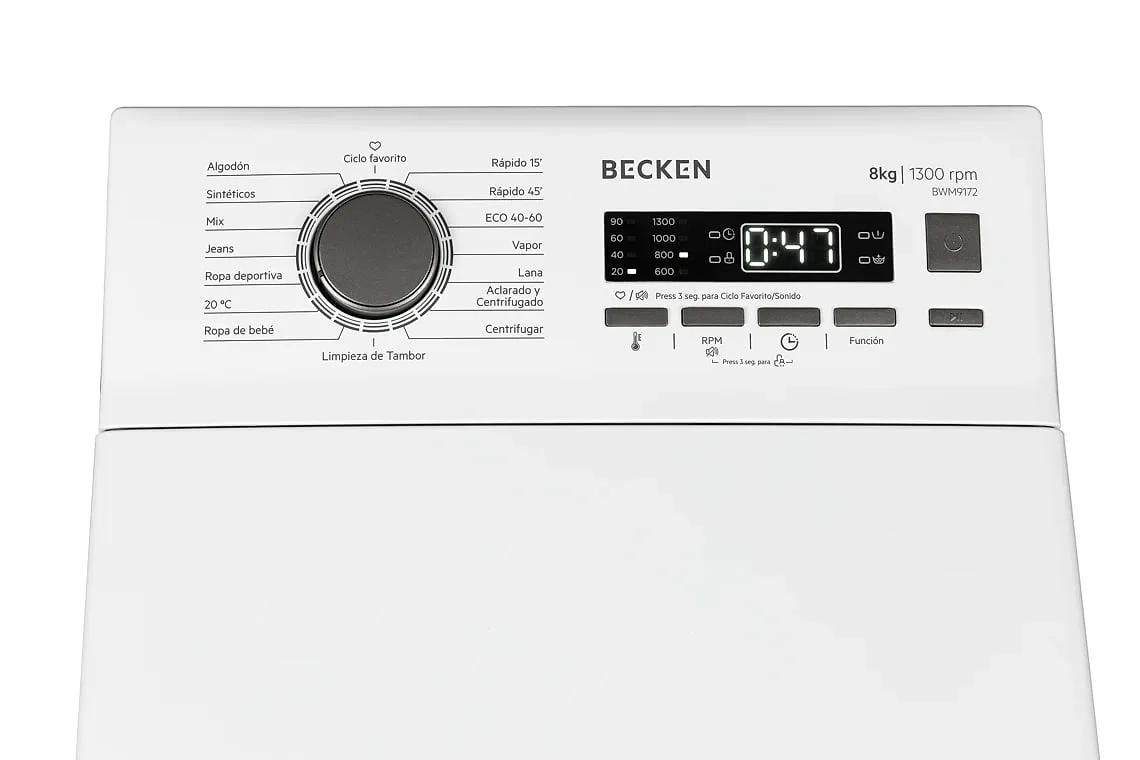 Lavadora Becken BWM9172 8 Kg 1300 rpm Clase A Display