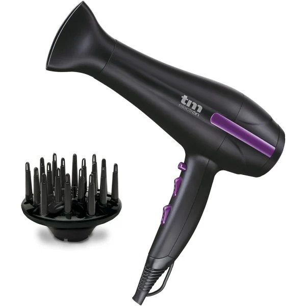 Secador de pelo Tm TMHD120 en color negro con diseño elegante.