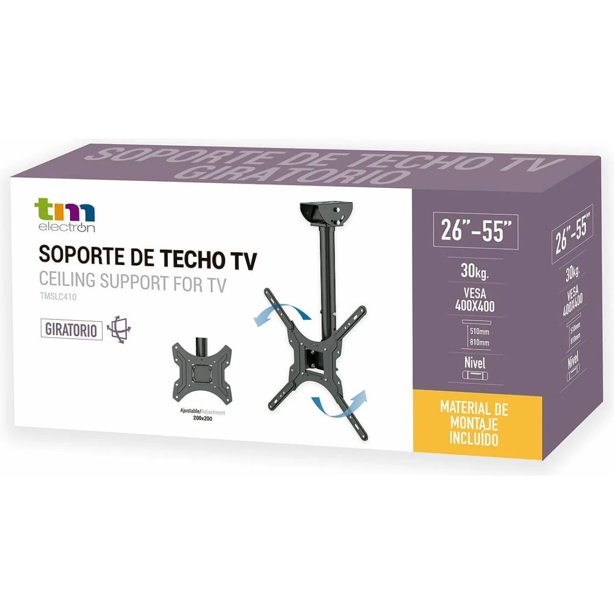 Soporte TV LED/LCD Techo 26" a 55" 34 Kg Inclinable Negro