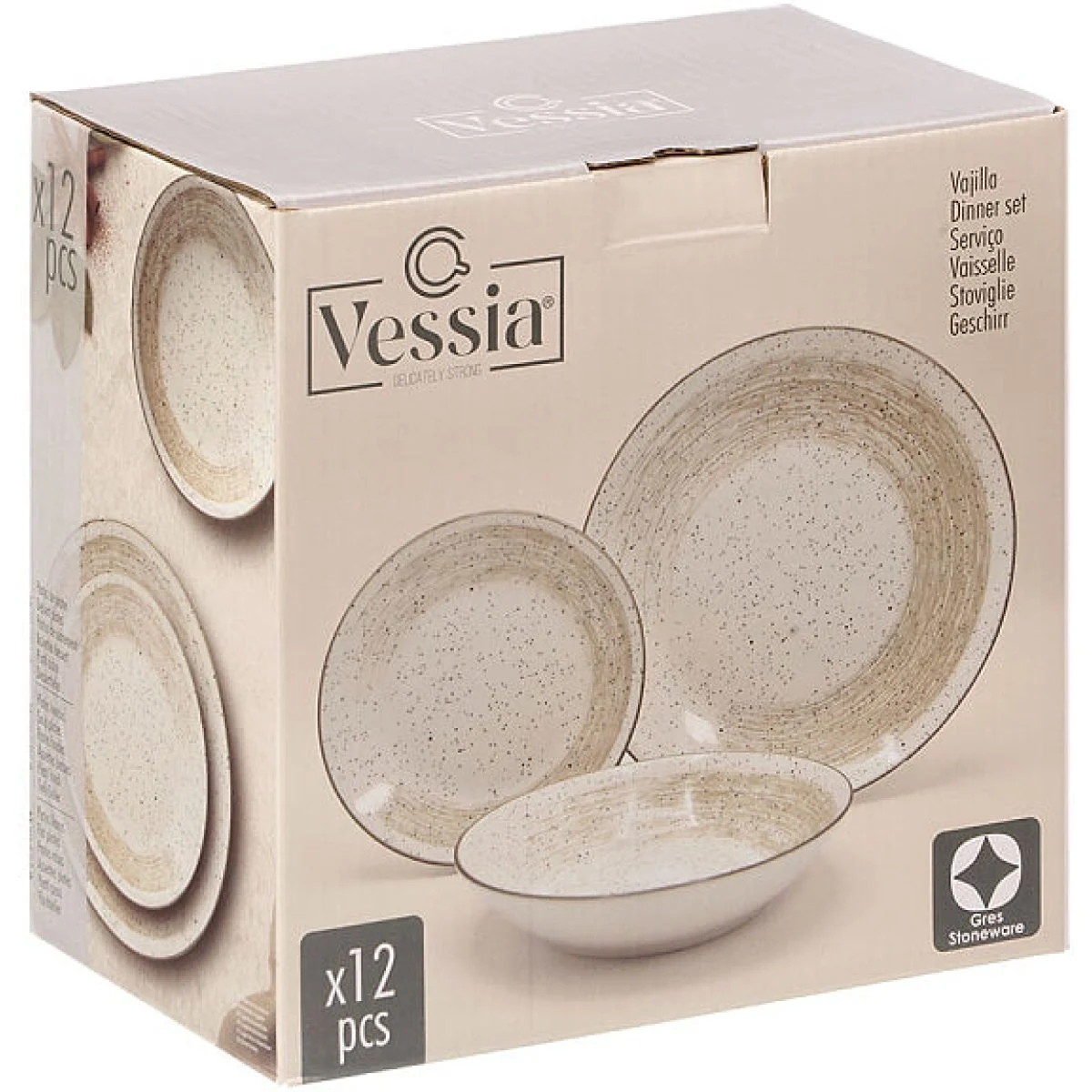 Vajilla 12 Piezas Rayas Marrón Vessia